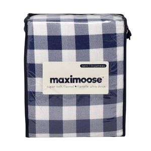 Maximoose TWIN Blue & White Buffalo Plaid Warm Cozy Cotton Flannel Sheet Set NEW